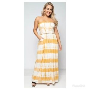 NWT Plus Size Mustard Tie Dye Pocketed Maxi Dress